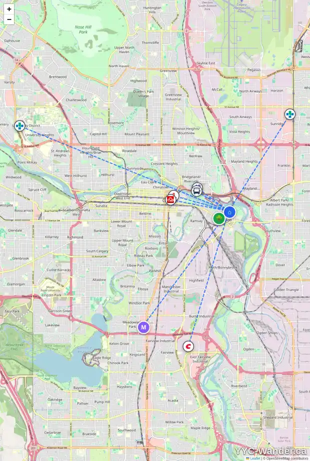 Daily accessibility map for 72 INGLEWOOD LD SE, Calgary showing nearby schools, grocery stores, parks, LRT stations and nearby amenities