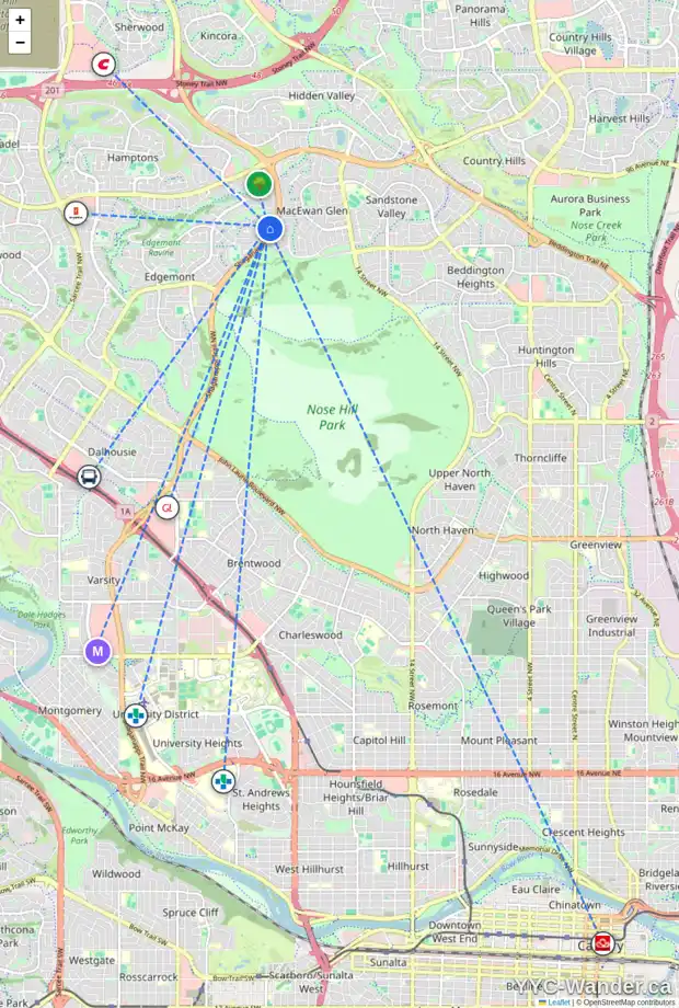 Daily accessibility map for 247 EDGEBROOK RI NW, Calgary showing nearby schools, grocery stores, parks, LRT stations and nearby amenities
