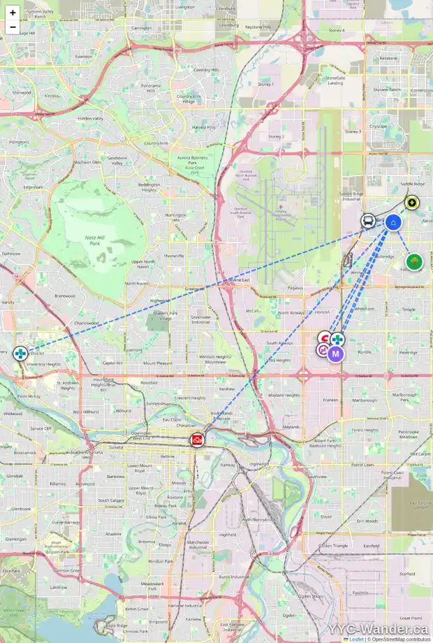 Daily accessibility map for 204 MARTIN CROSSING CR NE, Calgary showing nearby schools, grocery stores, parks, LRT stations and nearby amenities