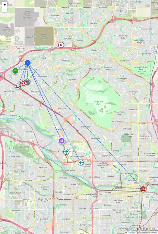Daily accessibility map for 6 ARBOUR BUTTE PL NW, Calgary showing nearby schools, grocery stores, parks, LRT stations and nearby amenities