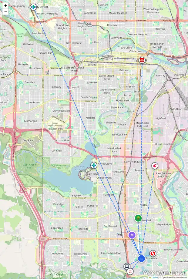 Daily accessibility map for 12281 LAKE ERIE RD SE, Calgary showing nearby schools, grocery stores, parks, LRT stations and nearby amenities