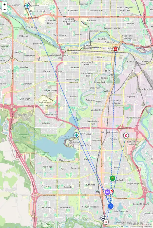 Daily accessibility map for 136 LAKE ADAMS GR SE, Calgary showing nearby schools, grocery stores, parks, LRT stations and nearby amenities