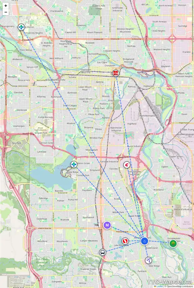 Daily accessibility map for 1340 LAKE MICHIGAN CR SE, Calgary showing nearby schools, grocery stores, parks, LRT stations and nearby amenities