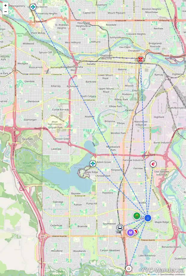 Daily accessibility map for 607 WILLOWBURN CR SE, Calgary showing nearby schools, grocery stores, parks, LRT stations and nearby amenities