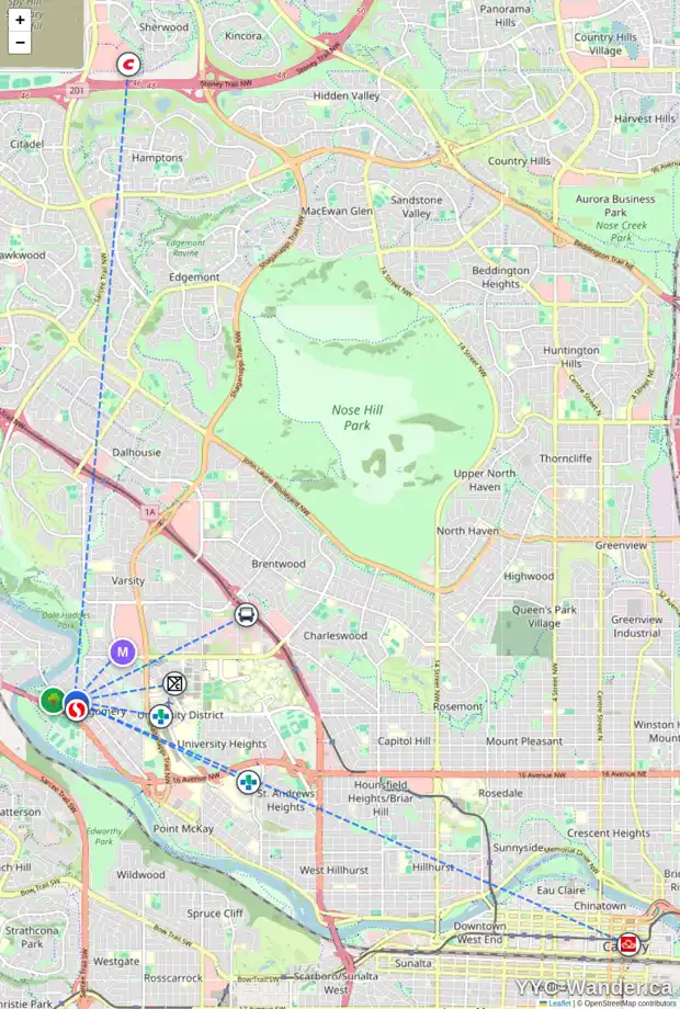 Daily accessibility map for 5108 17 AV NW, Calgary showing nearby schools, grocery stores, parks, LRT stations and nearby amenities