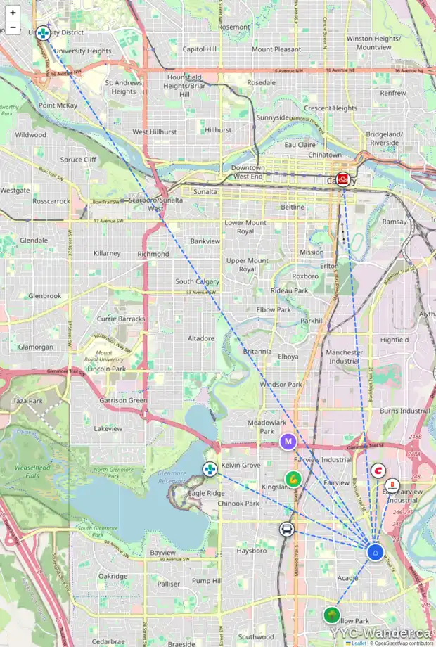 Daily accessibility map for 715 ALDERWOOD PL SE, Calgary showing nearby schools, grocery stores, parks, LRT stations and nearby amenities