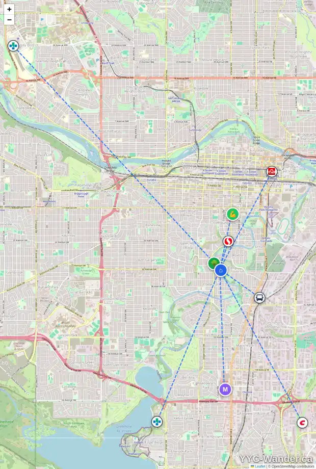 Daily accessibility map for 917 RIDEAU RD SW, Calgary showing nearby schools, grocery stores, parks, LRT stations and nearby amenities