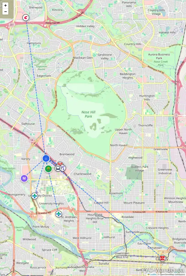 Daily accessibility map for 4411 37 ST NW, Calgary showing nearby schools, grocery stores, parks, LRT stations and nearby amenities