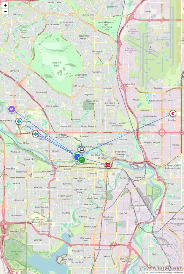 Daily accessibility map for 1166 MEMORIAL DR NW, Calgary showing nearby schools, grocery stores, parks, LRT stations and nearby amenities