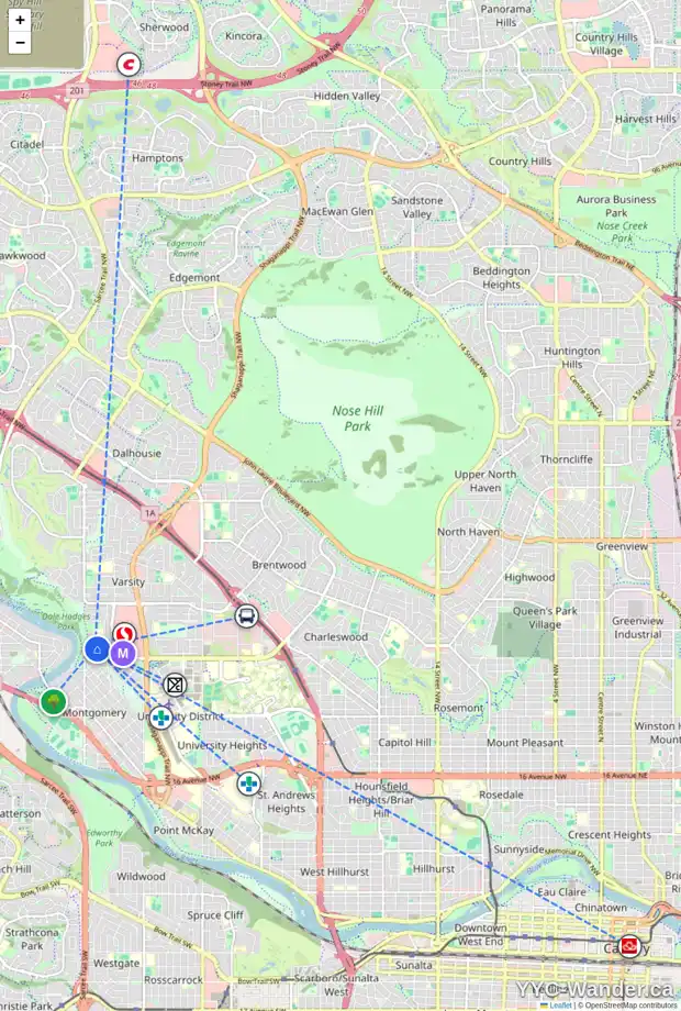 Daily accessibility map for 3360 VARNA CR NW, Calgary showing nearby schools, grocery stores, parks, LRT stations and nearby amenities