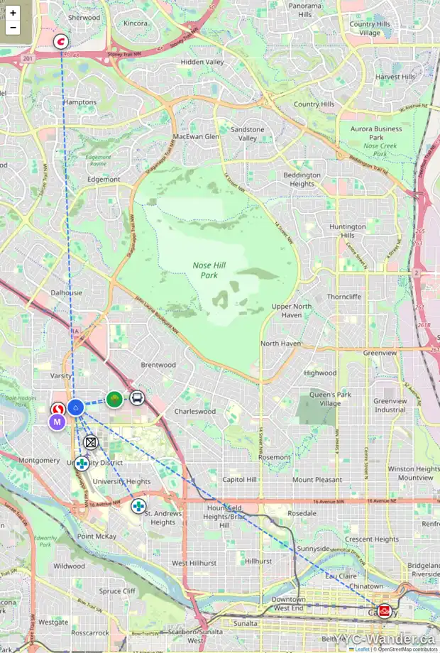 Daily accessibility map for 202 3737 42 ST NW, Calgary showing nearby schools, grocery stores, parks, LRT stations and nearby amenities