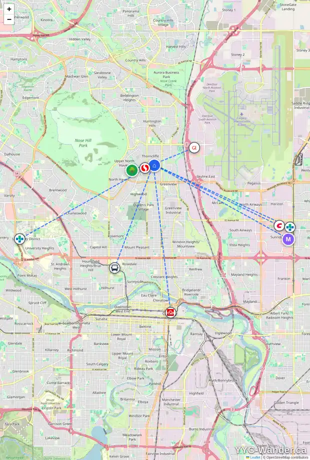Daily accessibility map for 72 NORTHMOUNT DR NW, Calgary showing nearby schools, grocery stores, parks, LRT stations and nearby amenities