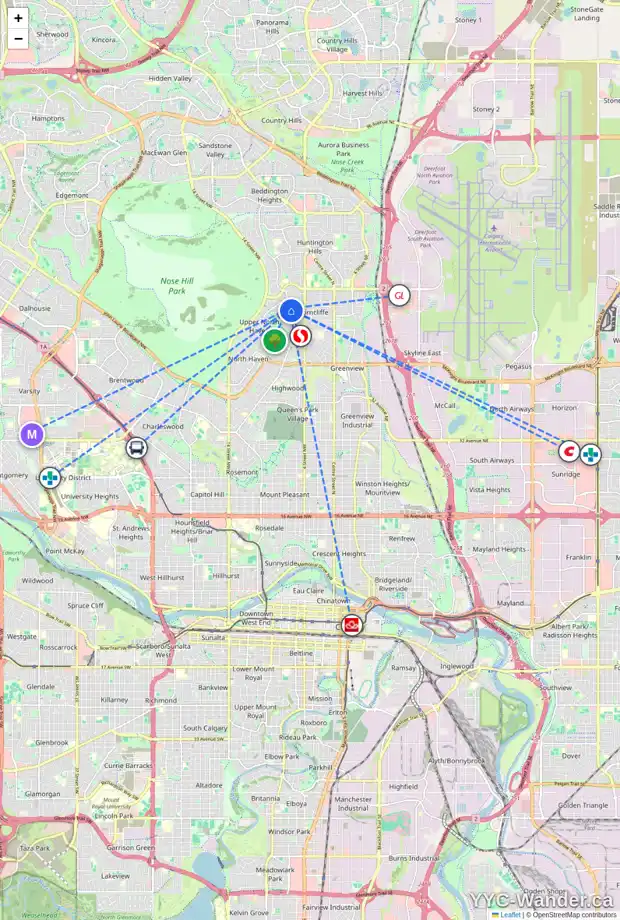 Daily accessibility map for 6116 THORNABY WY NW, Calgary showing nearby schools, grocery stores, parks, LRT stations and nearby amenities