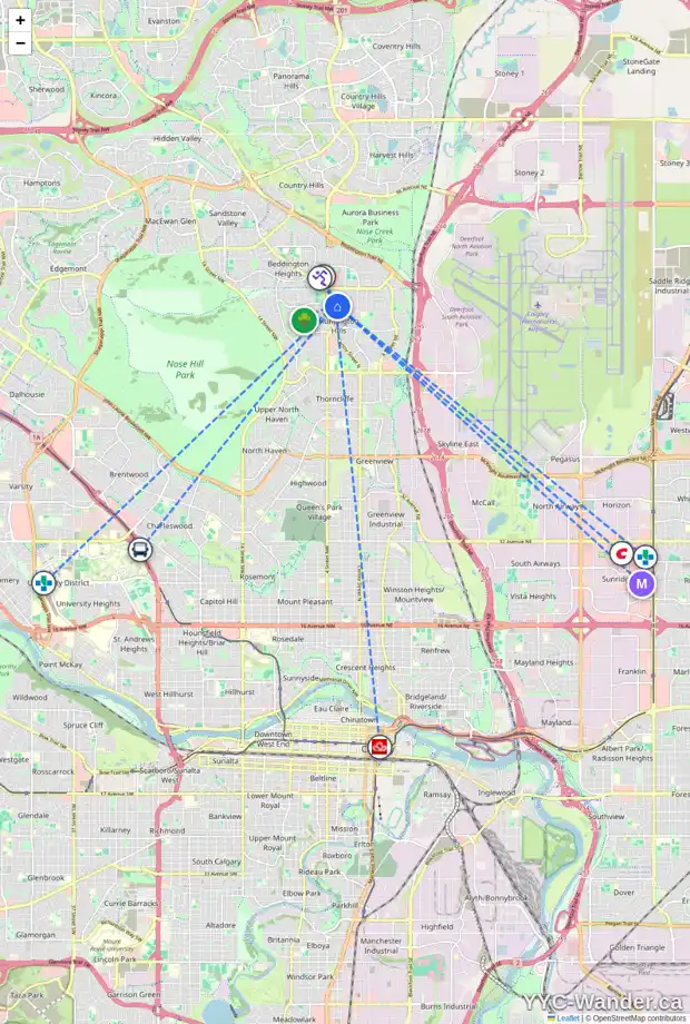 Daily accessibility map for 207 78 AV NE, Calgary showing nearby schools, grocery stores, parks, LRT stations and nearby amenities