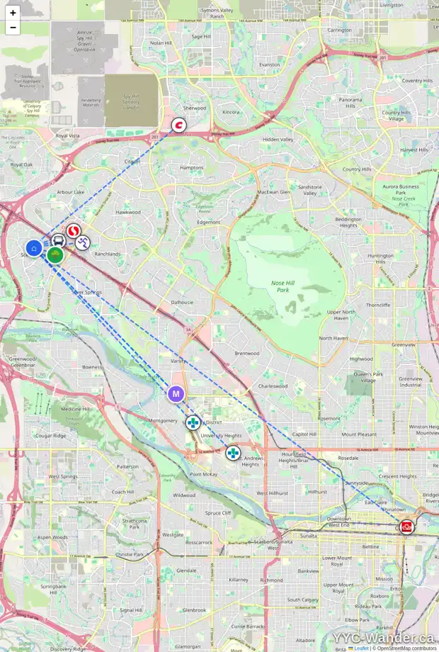 Daily accessibility map for 150 SCANLON HL NW, Calgary showing nearby schools, grocery stores, parks, LRT stations and nearby amenities