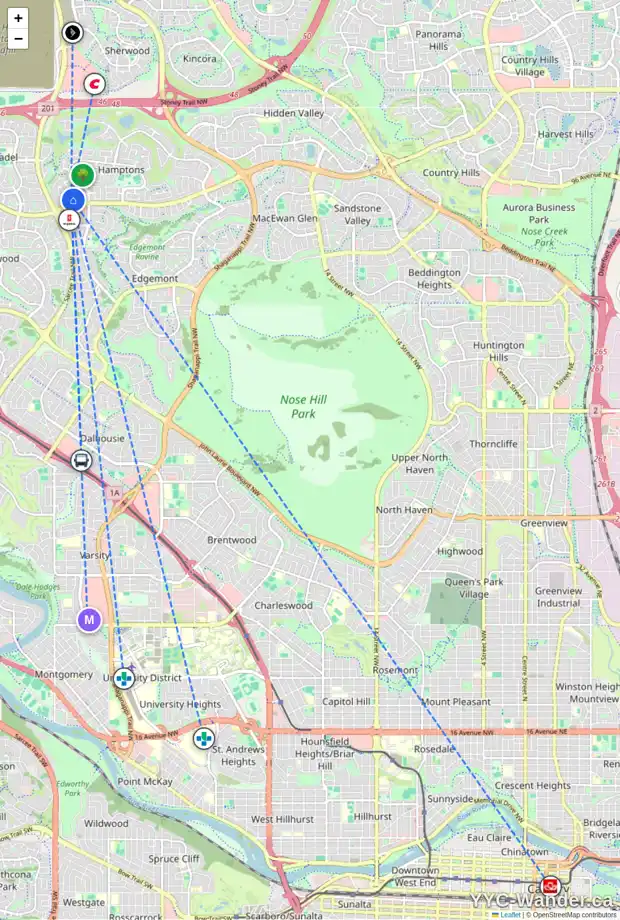 Daily accessibility map for 115 HAMPSHIRE CI NW, Calgary showing nearby schools, grocery stores, parks, LRT stations and nearby amenities