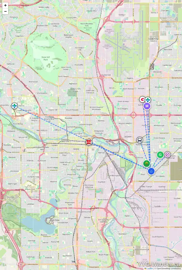 Daily accessibility map for 143 DOVERCLIFFE WY SE, Calgary showing nearby schools, grocery stores, parks, LRT stations and nearby amenities