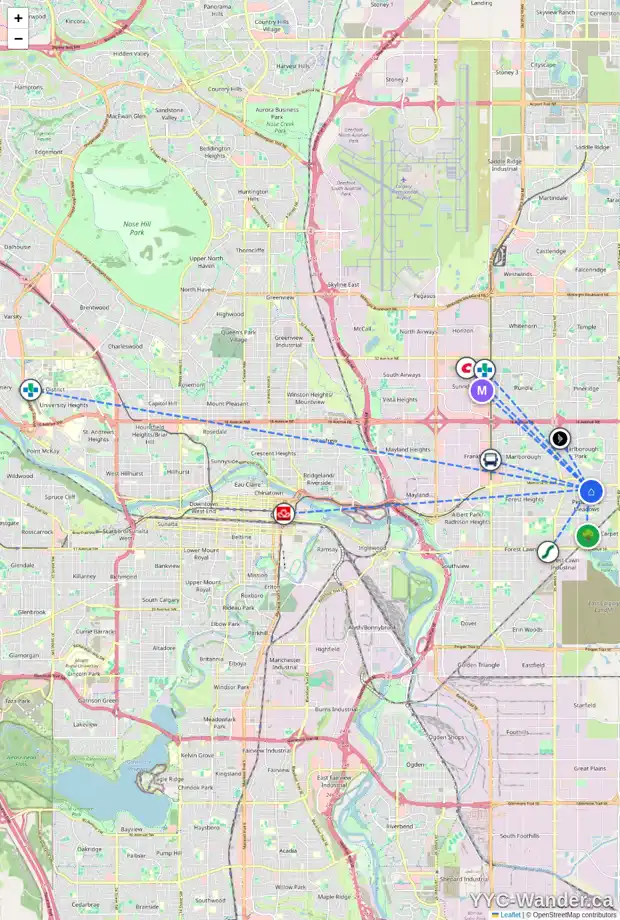 Daily accessibility map for 6131 PENWORTH RD SE, Calgary showing nearby schools, grocery stores, parks, LRT stations and nearby amenities