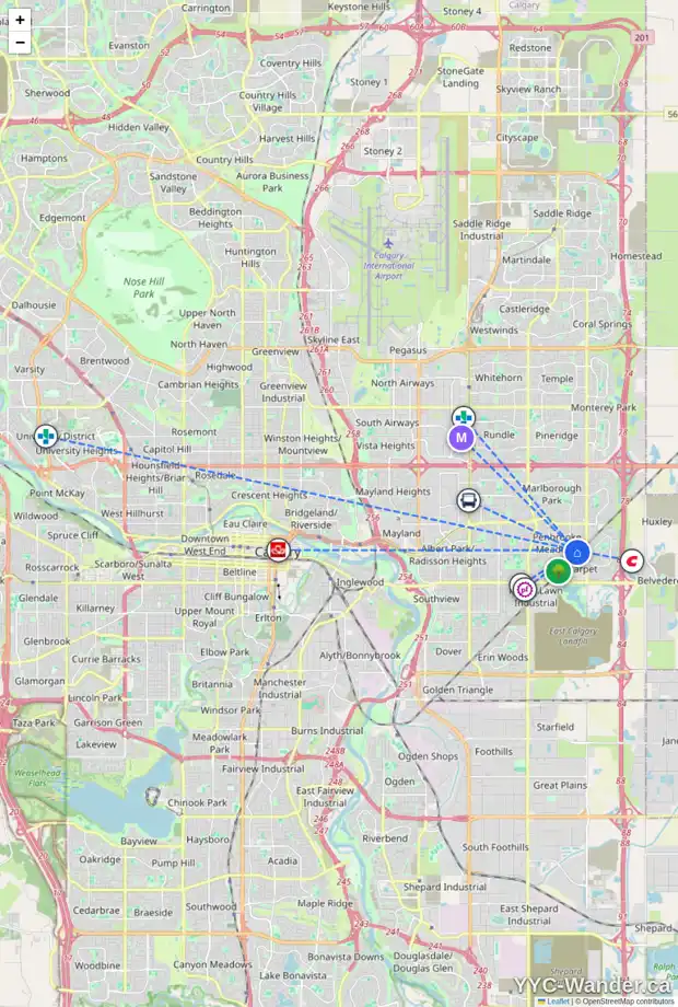 Daily accessibility map for 639 PENBROOKE RD SE, Calgary showing nearby schools, grocery stores, parks, LRT stations and nearby amenities