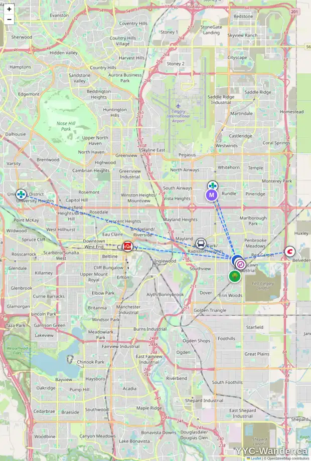 Daily accessibility map for 1711 49 ST SE, Calgary showing nearby schools, grocery stores, parks, LRT stations and nearby amenities