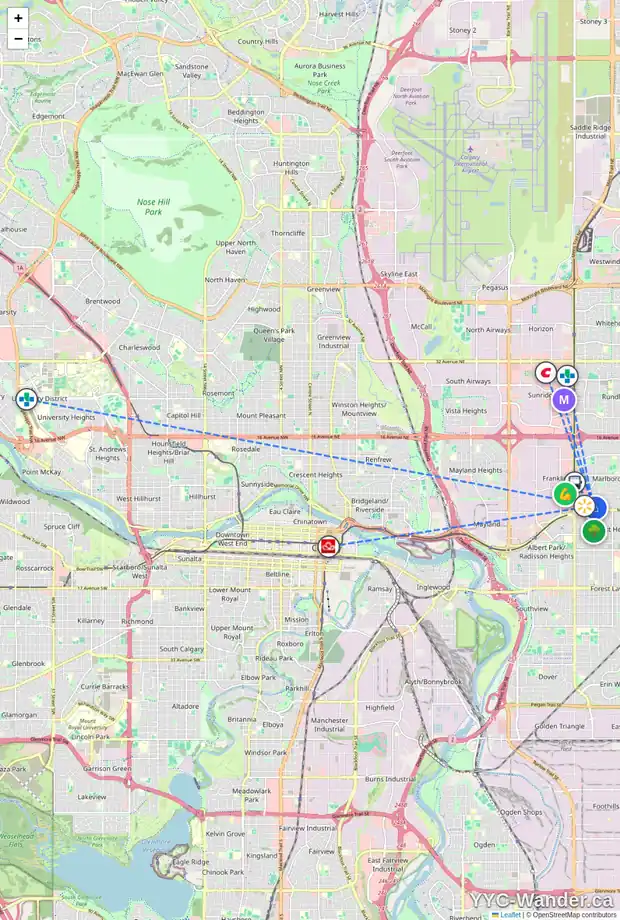 Daily accessibility map for 417 40 ST NE, Calgary showing nearby schools, grocery stores, parks, LRT stations and nearby amenities
