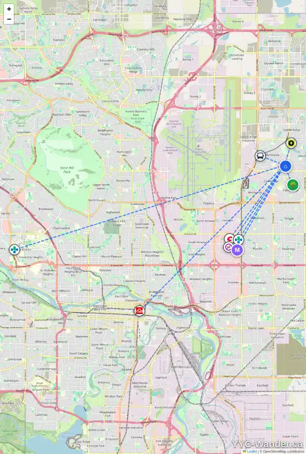 Daily accessibility map for 53 MARTINDALE CO NE, Calgary showing nearby schools, grocery stores, parks, LRT stations and nearby amenities