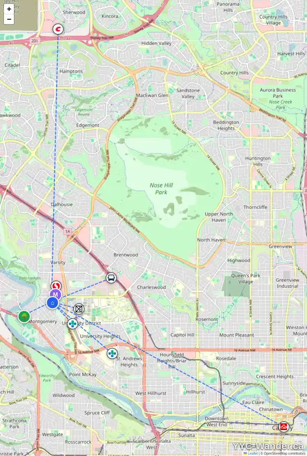 Daily accessibility map for 4756 MONTALBAN DR NW, Calgary showing nearby schools, grocery stores, parks, LRT stations and nearby amenities