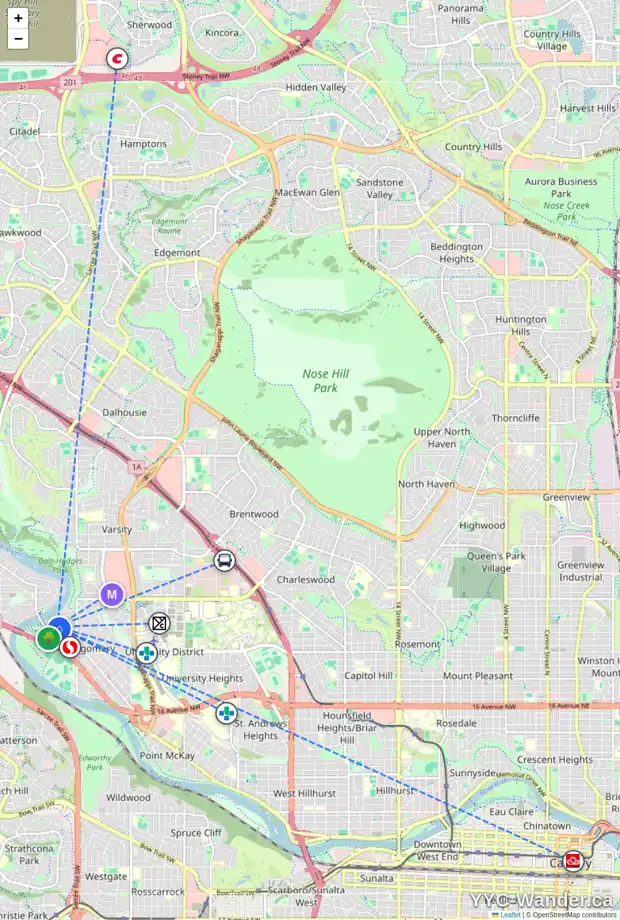 Daily accessibility map for 5228 17 AV NW, Calgary showing nearby schools, grocery stores, parks, LRT stations and nearby amenities