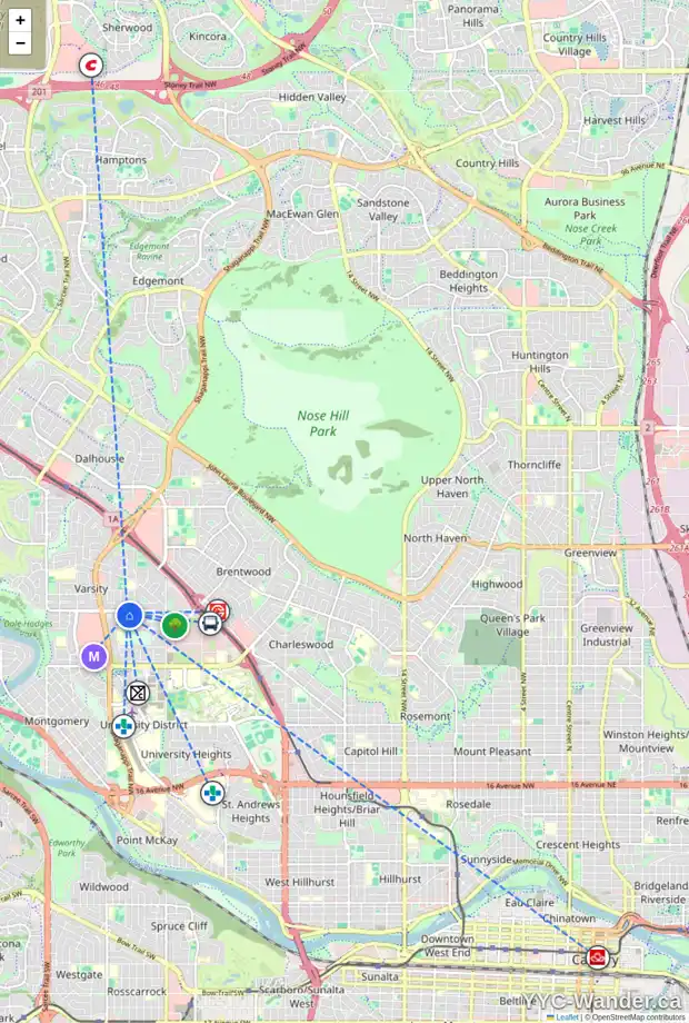 Daily accessibility map for 4 VARSHAVEN PL NW, Calgary showing nearby schools, grocery stores, parks, LRT stations and nearby amenities
