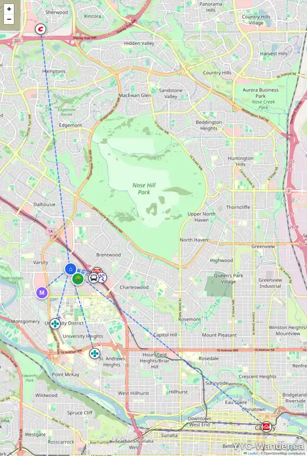 Daily accessibility map for 3904 VINCENT DR NW, Calgary showing nearby schools, grocery stores, parks, LRT stations and nearby amenities