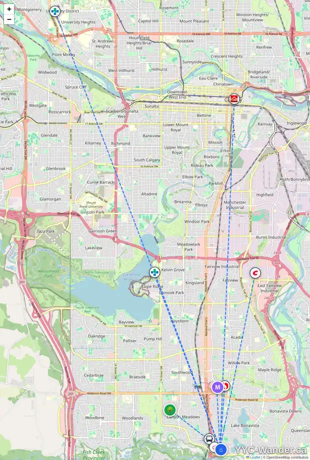 Daily accessibility map for 107 LAKE SIMCOE CO SE, Calgary showing nearby schools, grocery stores, parks, LRT stations and nearby amenities