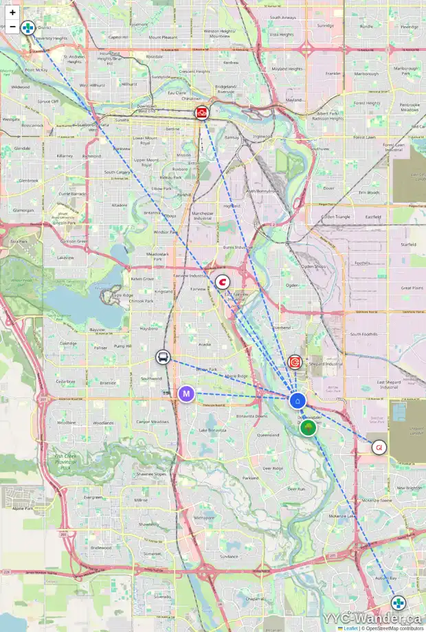 Daily accessibility map for 127 DOUGLAS GLEN BA SE, Calgary showing nearby schools, grocery stores, parks, LRT stations and nearby amenities