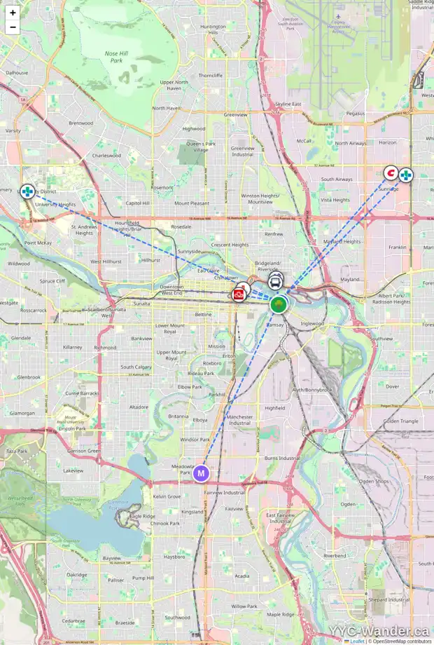 Daily accessibility map for 920 8 AV SE, Calgary showing nearby schools, grocery stores, parks, LRT stations and nearby amenities