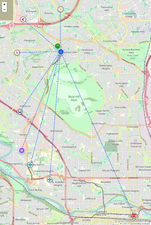 Daily accessibility map for 203 EDGEBROOK PA NW, Calgary showing nearby schools, grocery stores, parks, LRT stations and nearby amenities