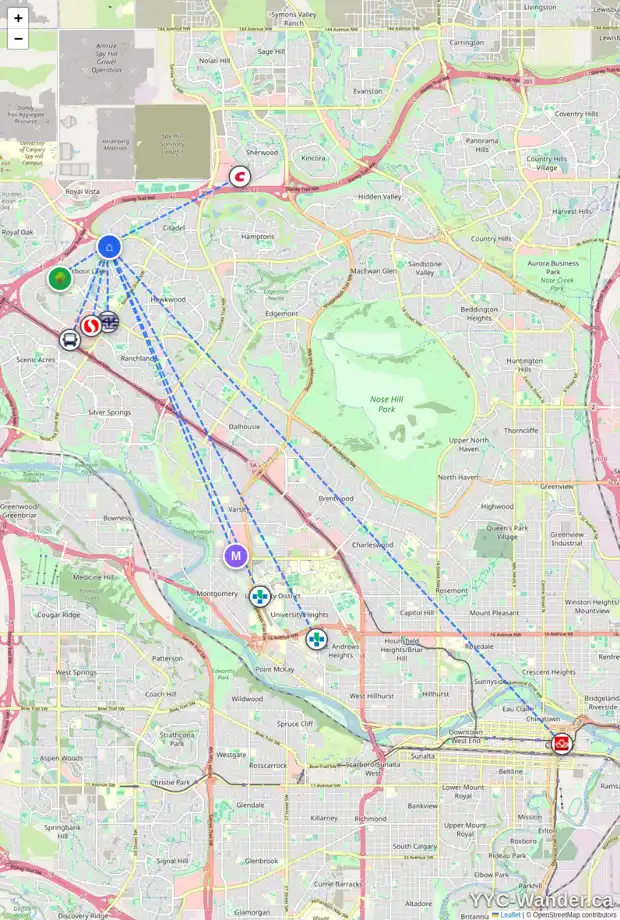 Daily accessibility map for 10 ARBOUR BUTTE PL NW, Calgary showing nearby schools, grocery stores, parks, LRT stations and nearby amenities