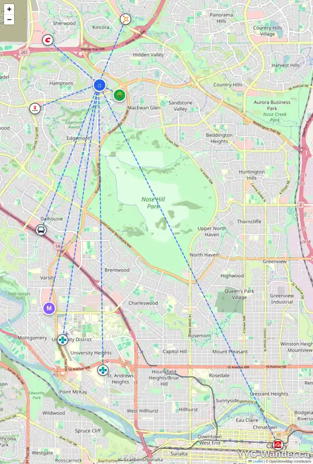 Daily accessibility map for 49 HAMPSTEAD MR NW, Calgary showing nearby schools, grocery stores, parks, LRT stations and nearby amenities