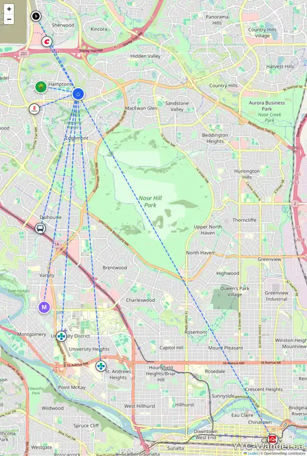 Daily accessibility map for 322 HAMPSTEAD WY NW, Calgary showing nearby schools, grocery stores, parks, LRT stations and nearby amenities