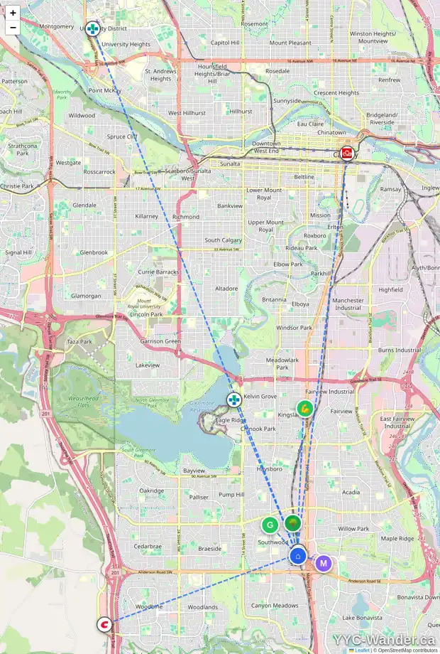 Daily accessibility map for 324 SABRINA BA SW, Calgary showing nearby schools, grocery stores, parks, LRT stations and nearby amenities