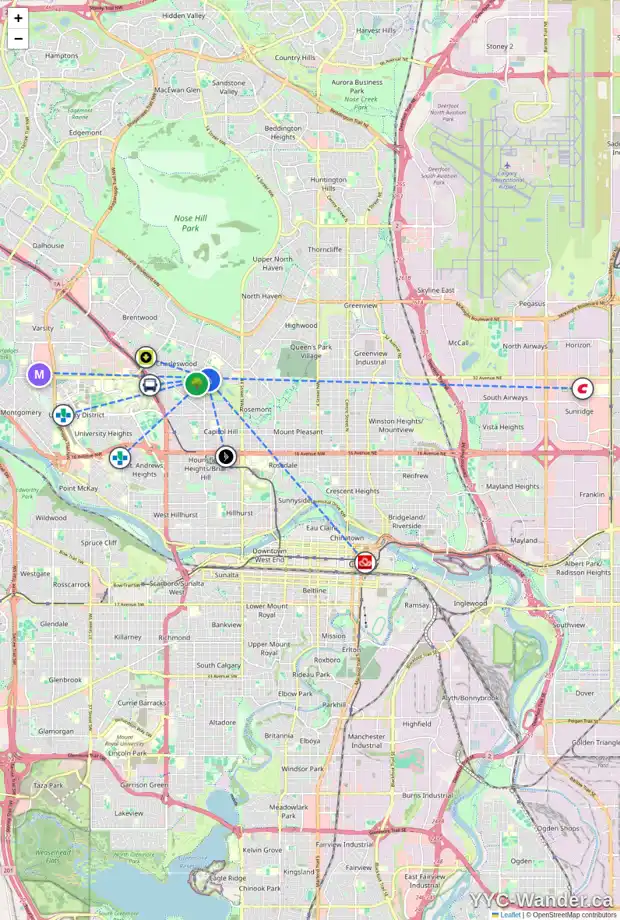 Daily accessibility map for 3211 COLLINGWOOD DR NW, Calgary showing nearby schools, grocery stores, parks, LRT stations and nearby amenities