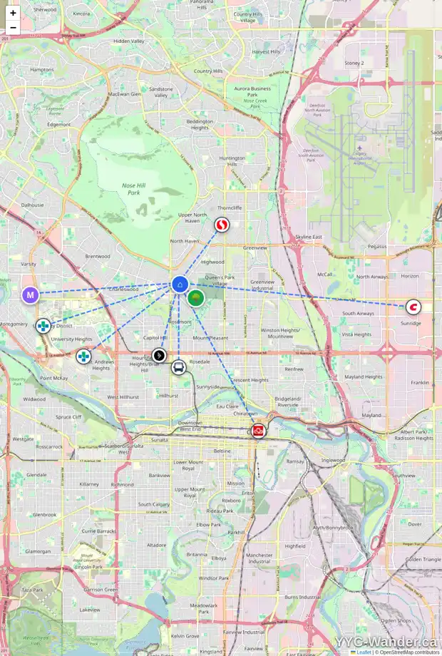 Daily accessibility map for 123 CORNWALLIS DR NW, Calgary showing nearby schools, grocery stores, parks, LRT stations and nearby amenities