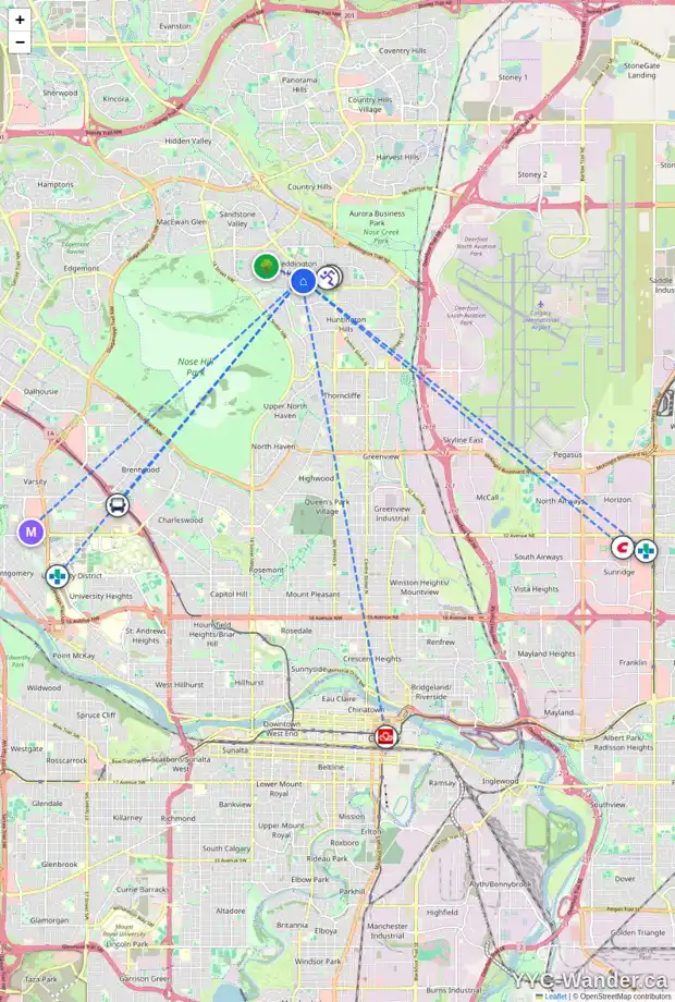 Daily accessibility map for 968 BERKLEY DR NW, Calgary showing nearby schools, grocery stores, parks, LRT stations and nearby amenities