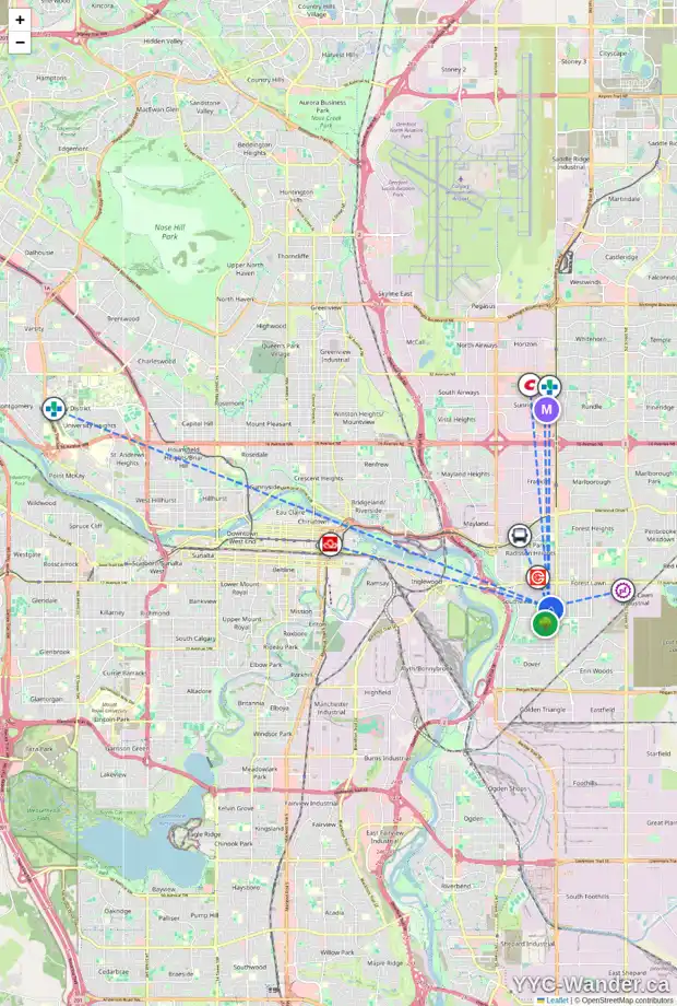 Daily accessibility map for 2403 PINEWOOD DR SE, Calgary showing nearby schools, grocery stores, parks, LRT stations and nearby amenities