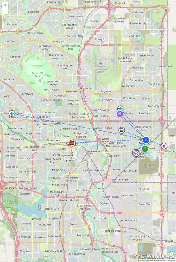 Daily accessibility map for 6232 PENWORTH RD SE, Calgary showing nearby schools, grocery stores, parks, LRT stations and nearby amenities