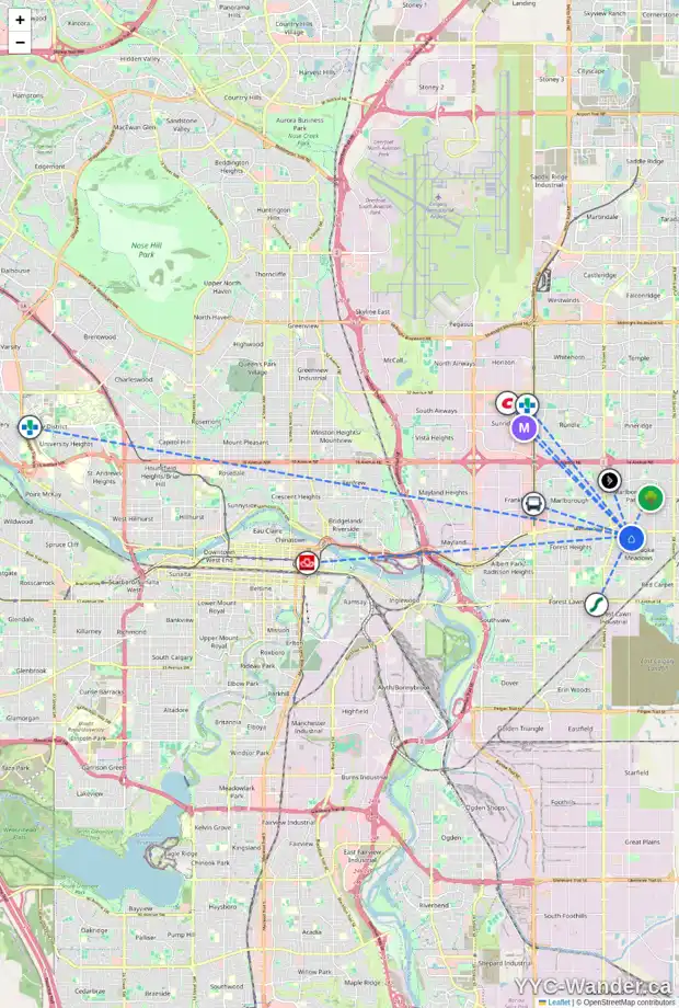Daily accessibility map for 6003 PENWORTH RD SE, Calgary showing nearby schools, grocery stores, parks, LRT stations and nearby amenities