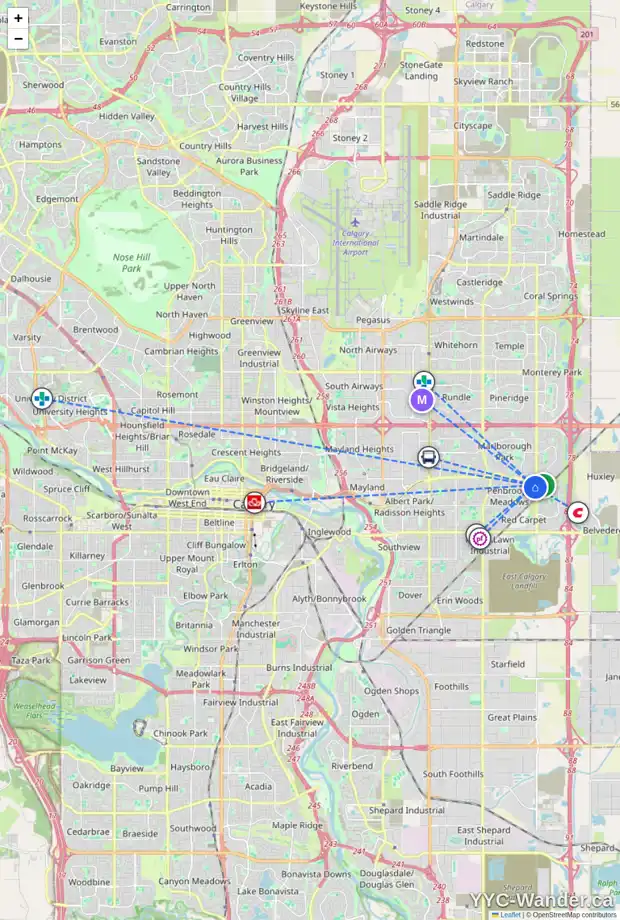 Daily accessibility map for 436 PENSWOOD RD SE, Calgary showing nearby schools, grocery stores, parks, LRT stations and nearby amenities