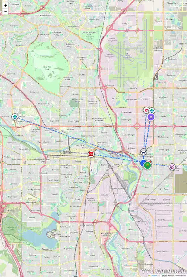 Daily accessibility map for 2815 15 AV SE, Calgary showing nearby schools, grocery stores, parks, LRT stations and nearby amenities
