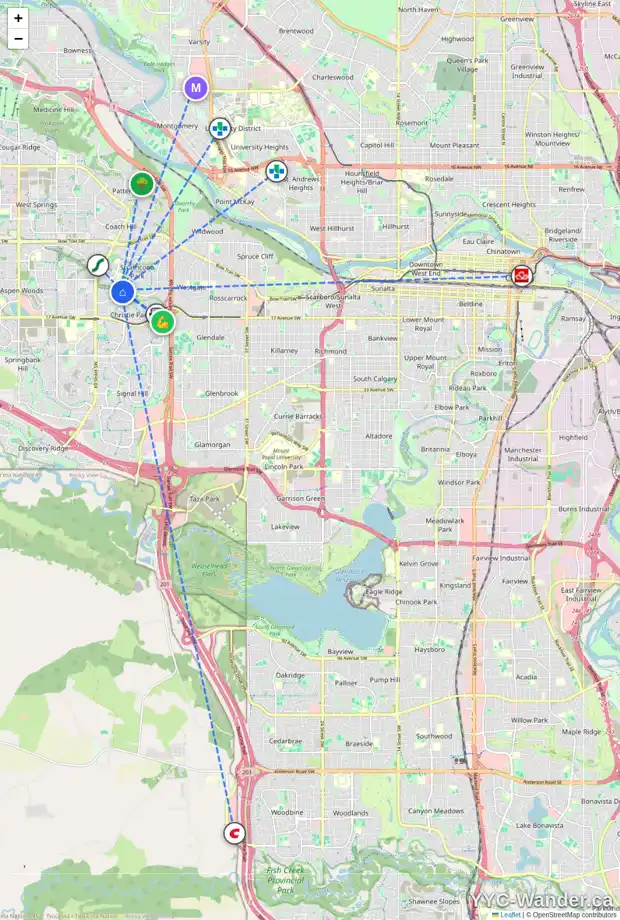 Daily accessibility map for 39 STRASBOURG BA SW, Calgary showing nearby schools, grocery stores, parks, LRT stations and nearby amenities