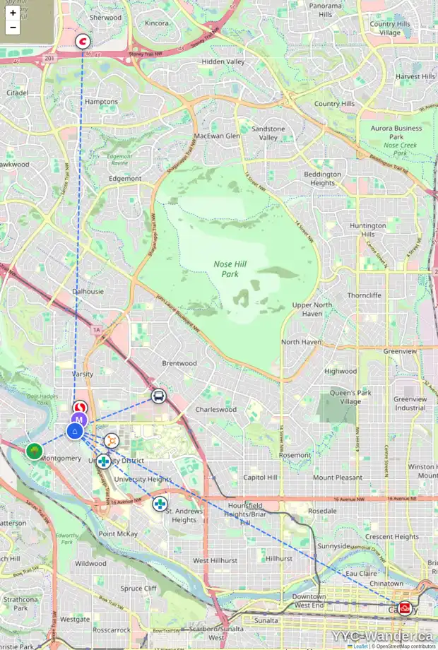 Daily accessibility map for 4760 MONTALBAN DR NW, Calgary showing nearby schools, grocery stores, parks, LRT stations and nearby amenities