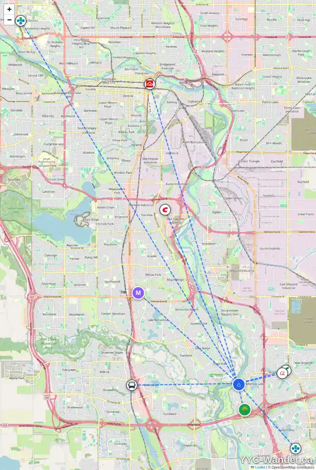 Daily accessibility map for 86 MOUNTAIN PARK DR SE, Calgary showing nearby schools, grocery stores, parks, LRT stations and nearby amenities
