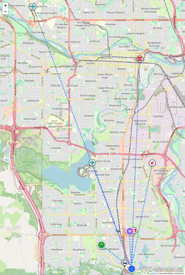 Daily accessibility map for 111 LAKE SIMCOE CO SE, Calgary showing nearby schools, grocery stores, parks, LRT stations and nearby amenities
